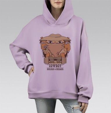 Ковбой с цветком и лошадьми Хулиган И Мечтатель, Hoodie Mono Fiolet, оверсайз, утепленная