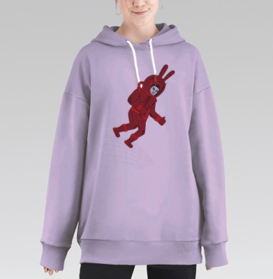 Красный космонавт с заячьими ушами на проволочной поверхности, Hoodie Long Oversize Fiolet