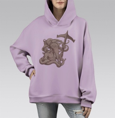 Культист ктулху (белый), Hoodie Mono Fiolet, оверсайз, утепленная