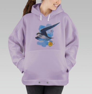 Ласточка несущая одуванчик в полете – весна в душе, Hoodie Oversize Fiolet
