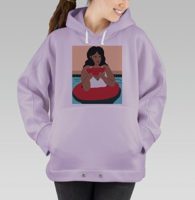 Летний отдых с арбузом на воде стиль минимализм, Hoodie Oversize Fiolet