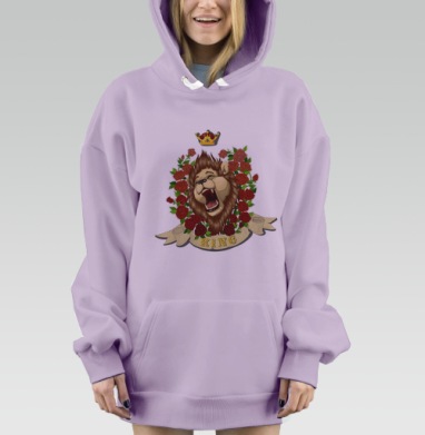 Лев-Король с красными розами, Hoodie Mjhigh Dig Mel, Fiolet, утепленная