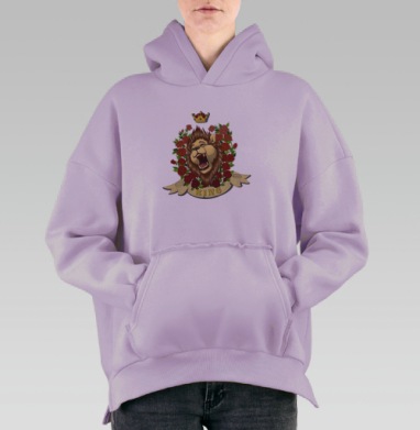 Лев-Король с красными розами, Hoodie Oversize Fiolet, утепленная