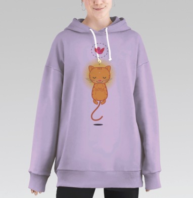 Levitating Ginger Cat / Рыжий левитирующий полосатый кот в глубокой медитации, Hoodie Long Oversize Fiolet