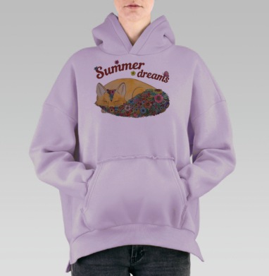 Лисичка в цветах — летняя мечта, Hoodie Oversize Fiolet, утепленная