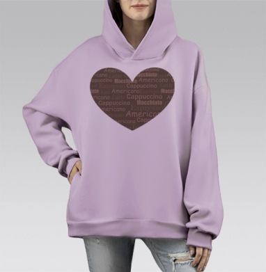 любовь к кофе, Hoodie Mono Fiolet, оверсайз, утепленная
