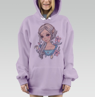 Магическая эльфийка с нежными лилиями, Hoodie Mjhigh Dig Mel, Fiolet, утепленная