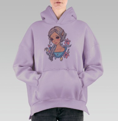 Магическая эльфийка с нежными лилиями, Hoodie Oversize Fiolet, утепленная