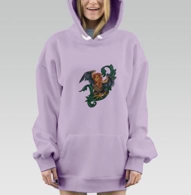 Мифологическое существо с зелеными листьями и крыльями, Hoodie Mjhigh Dig Mel, Fiolet, утепленная