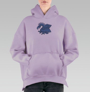 Мифологическое существо в зверином стиле в холодной гамме, Hoodie Oversize Fiolet, утепленная