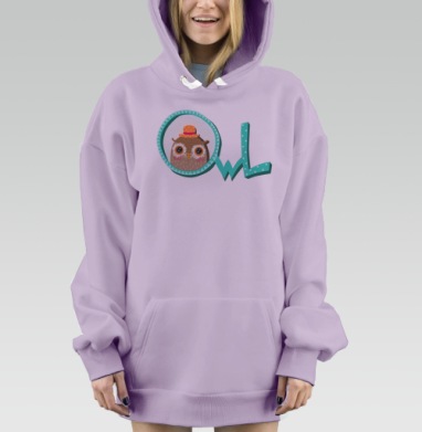 Милая иллюстрация совы OWL в векторном стиле, Hoodie Mjhigh Dig Mel, Fiolet, утепленная