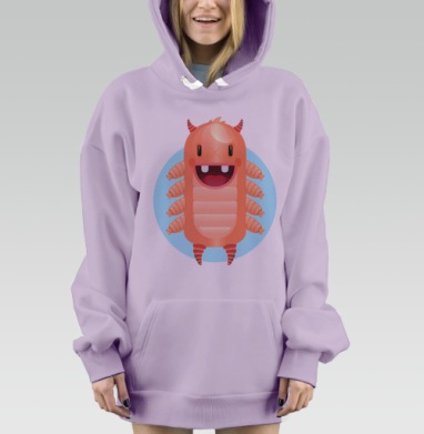 Милая мультяшная личинка-«монстр» kawaii, Hoodie Mjhigh Dig Mel, Fiolet, утепленная