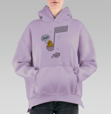 Милый жёлтый птенец и музыкальная нота, Hoodie Oversize Fiolet, утепленная