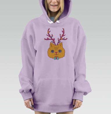 Милый котенок с волшебными рогами и цветами, Hoodie Mjhigh Dig Mel, Fiolet, утепленная