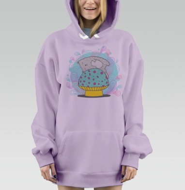 Милый мультяшный зверек на большом грибе, Hoodie Mjhigh Dig Mel, Fiolet, утепленная