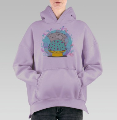 Милый мультяшный зверек на большом грибе, Hoodie Oversize Fiolet, утепленная