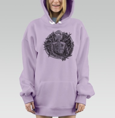 Мирный робот в растительных узорах, Hoodie Mjhigh Dig Mel, Fiolet, утепленная