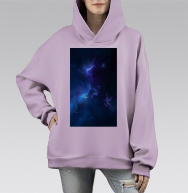 Мистическая космическая сцена в синих и фиолетовых тонах, Hoodie Mono Fiolet, оверсайз, утепленная