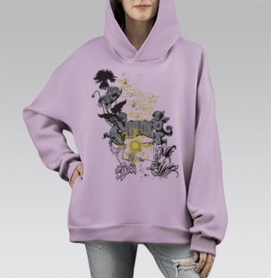 Мистический коллаж с херувимами и тайным знанием оккультный гранж, Hoodie Mono Fiolet, оверсайз, утепленная