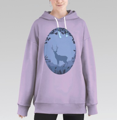 Misty forest / Туманный лес, Hoodie Long Oversize Fiolet