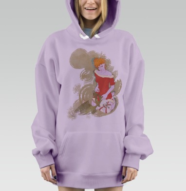 Молодая женщина с рыжим волосами и крошечным драконом на коленях, Hoodie Mjhigh Dig Mel, Fiolet, утепленная
