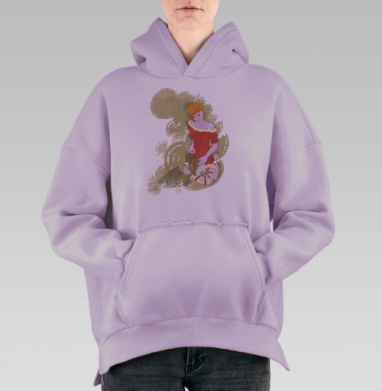 Молодая женщина с рыжим волосами и крошечным драконом на коленях, Hoodie Oversize Fiolet, утепленная