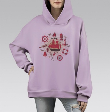 МОРСКИЕ ПУТЕШЕСТВИЯ, Hoodie Mono Fiolet, оверсайз, утепленная