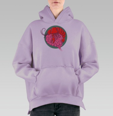 Мозг с лобстером – символ разума и инстинктов, Hoodie Oversize Fiolet, утепленная