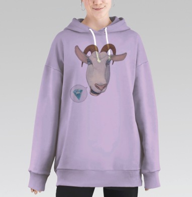 Мультяшная голова козы с сияющим бриллиантом, Hoodie Long Oversize Fiolet