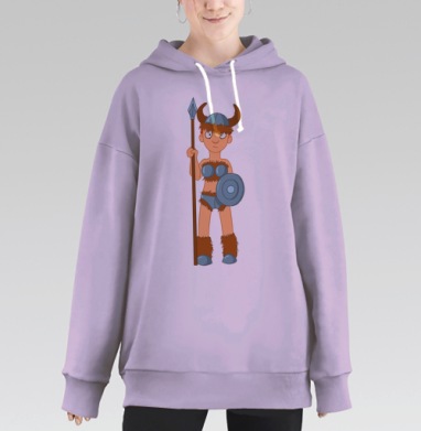 Мультяшная воительница-викинг с оружием, Hoodie Long Oversize Fiolet