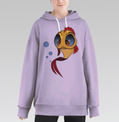 Мультяшная золотая рыбка с большими глазами, Hoodie Long Oversize Fiolet