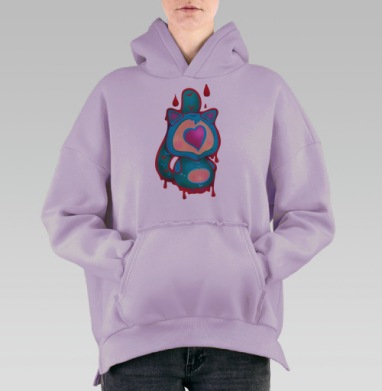 Мультяшное тающее существо с ярким сердцем, Hoodie Oversize Fiolet, утепленная