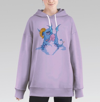Мультяшный фантастический ящер Кокетливая маленькая дракониха, Hoodie Long Oversize Fiolet
