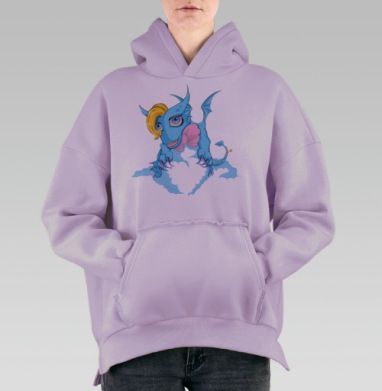Мультяшный фантастический ящер Кокетливая маленькая дракониха, Hoodie Oversize Fiolet, утепленная