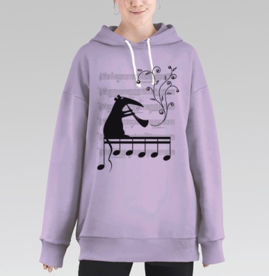 Мышь с кларнетом — музыкальный силуэт, Hoodie Long Oversize Fiolet