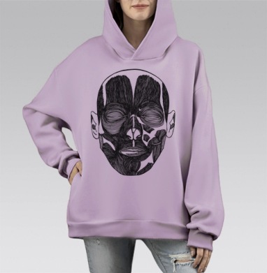 Мышцы 2, Hoodie Mono Fiolet, оверсайз, утепленная