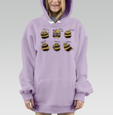 Набор смешных мультяшных пчёл с эмоциями, Hoodie Mjhigh Dig Mel, Fiolet, утепленная