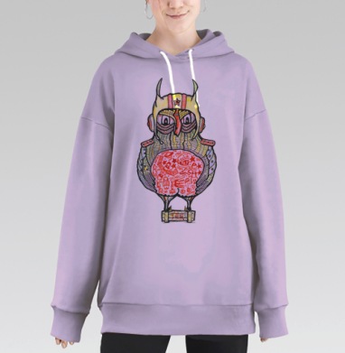 Наивная сова космонавт с символами СССР внутри на ящике ГКЧП, Hoodie Long Oversize Fiolet
