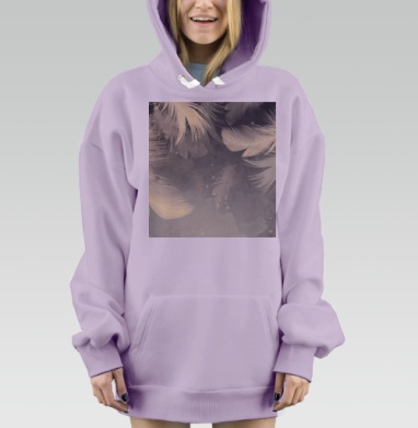 Нежное падение белых перьев на светлом фоне, Hoodie Mjhigh Dig Mel, Fiolet, утепленная
