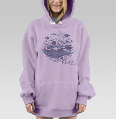 Night fish, Hoodie Mjhigh Dig Mel, Fiolet, утепленная