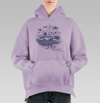 Night fish, Hoodie Oversize Fiolet, утепленная