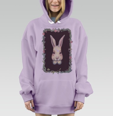 Очаровательный заяц с цветочной рамкой, Hoodie Mjhigh Dig Mel, Fiolet, утепленная