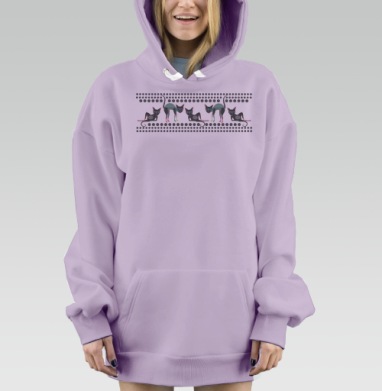 Орнамент с мистическими черными кошками неон, Hoodie Mjhigh Dig Mel, Fiolet, утепленная