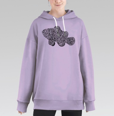 Орнаментальный силуэт рыбы-клоуна в абстрактном стиле, Hoodie Long Oversize Fiolet