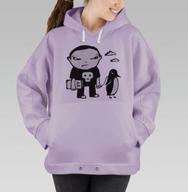 Панк с пингвином: абсурд и меланхолия в арт-графике, Hoodie Oversize Fiolet