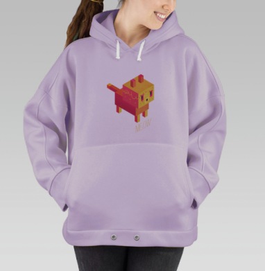 Пиксельная кошка MEOW в изометрическом стиле, Hoodie Oversize Fiolet