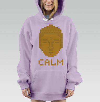 Пиксельное Лицо Будды с Надписью Calm, Hoodie Mjhigh Dig Mel, Fiolet, утепленная