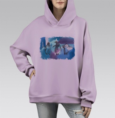 Пингвины на льду, Hoodie Mono Fiolet, оверсайз, утепленная