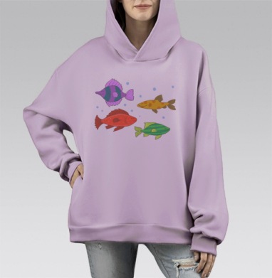 Pisces / Рыбы, Hoodie Mono Fiolet, оверсайз, утепленная