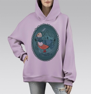 Портрет Мистера Птица, Hoodie Mono Fiolet, оверсайз, утепленная